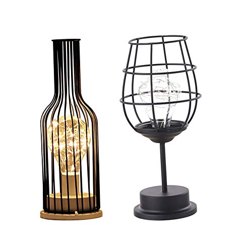 Lámpara LED de escritorio, elegante, diseño de botellas de vino, luz de mesa inalámbrica, lámpara de hierro para el hogar, dormitorio, sala de estar, comedor, estudio, 2 unidades
