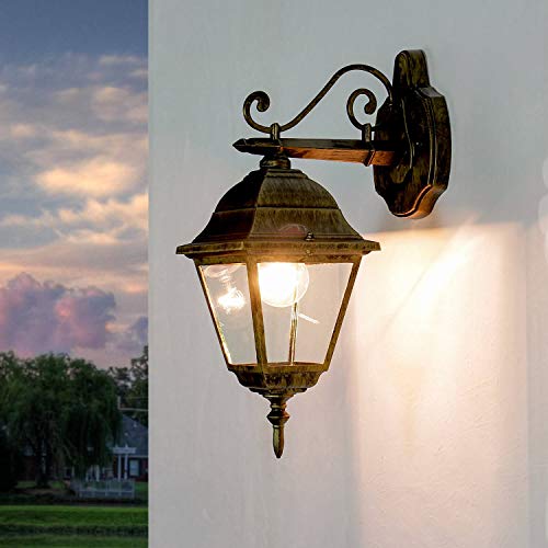 Lámpara rústica de pared de exterior oro antiguo E27 lámpara de cristal resistente a la intemperie 41cm iluminación de sendero balcón de jardín