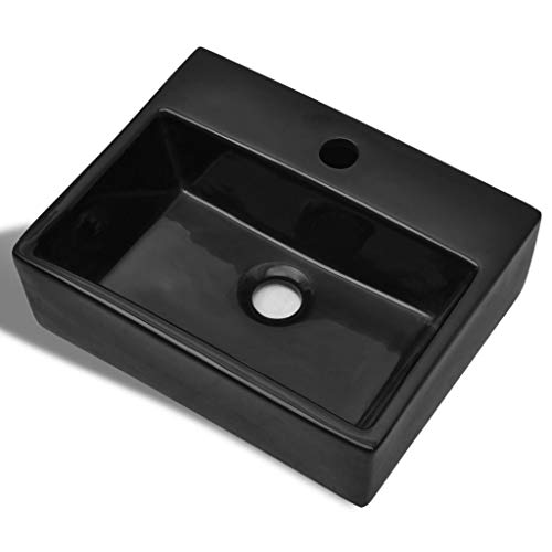 Lavabo De Cerámica Lavabo Negro Lavabo sobre Encimera Rectangular Diseño Moderno para Guardarropa Baño Cocina 38 x 30 x 15 cm