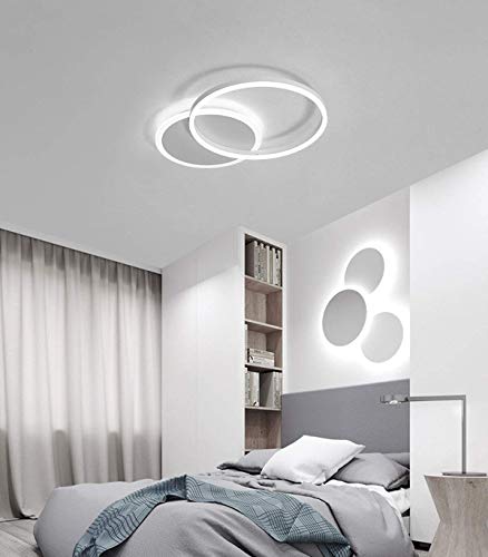 LED Lámpara de techo Forma de Anillo creativa Luz de techo Pantalla de aluminio acrílico moderna y elegante, blanca mate Luz de techo Dormitorio, Regulable 3000~6000K