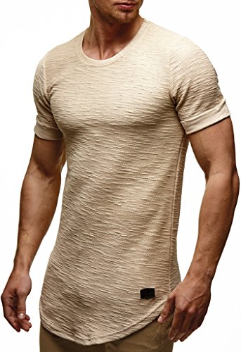 Leif Nelson Camiseta para Hombre con Cuello Redondo LN-6324 Beige Medium