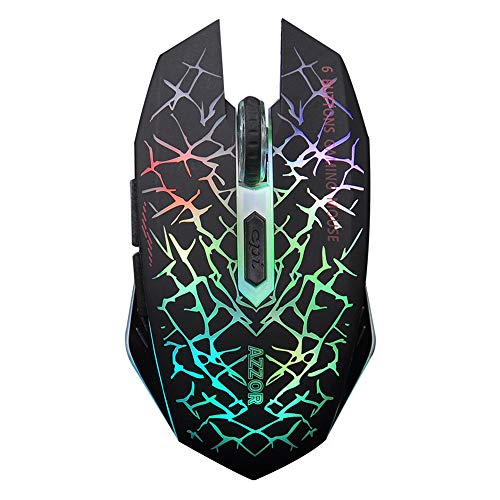 LexonElec® Ratón inalámbrico AZZOR M6 silencioso LED luz de respiración silenciosa 2400DPI ajuste ergonómico USB óptico grieta juego de 6 botones para PC portátil ordenador (M6-Rainbow Negro) LexonElec® Ratón inalámbrico AZZOR M6 silencioso LED luz de respiración silenciosa 2400DPI ajuste ergonómico USB óptico grieta juego de 6 botones para PC portátil ordenador (M6-Rainbow Negro)