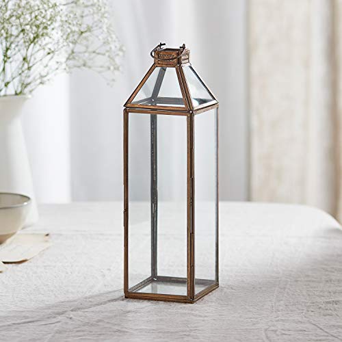 Lights4fun - Farolillo Grande de Metal y Vidrio Artesanal para Uso en Interiores Lights4fun - Farolillo Grande de Metal y Vidrio Artesanal para Uso en Interiores