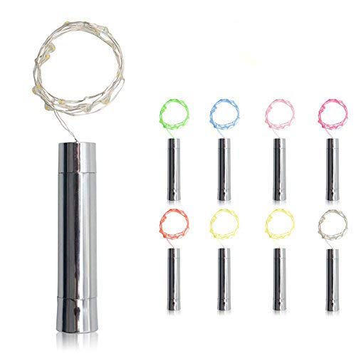 LIGICKY Cadena Luces para Botella de vino, 8PCS 7 Colores, funciona con pilas AA, 30Inch 15-Leds Alambre de Cobre Corcho Tapón Luz Estrellada, DIY festivales decoraciones para Boda, Navidad, Fiesta