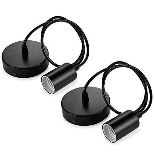 Linkind Juego de 2 portalámparas de metal para colgar lámparas, casquillo E27 con cable, péndulo de 100 cm, cable colgante, ideal para iluminación de techo, color negro