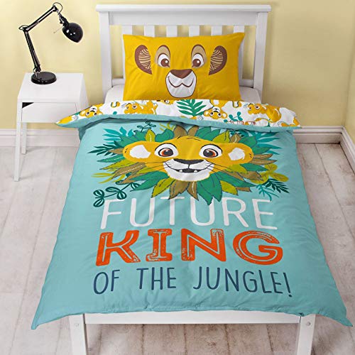 Lion King Disney Simba - Funda de edredón para cama individual, con licencia oficial reversible, diseño de rey de la selva con funda de almohada a juego Lion King Disney Simba - Funda de edredón para cama individual, con licencia oficial reversible, diseño de rey de la selva con funda de almohada a juego