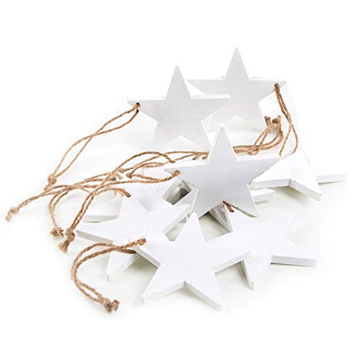 Logbuch-Verlag 10 Estrellas blancas de madera con cuerda, decoración navideña para puerta, estrella de Navidad
