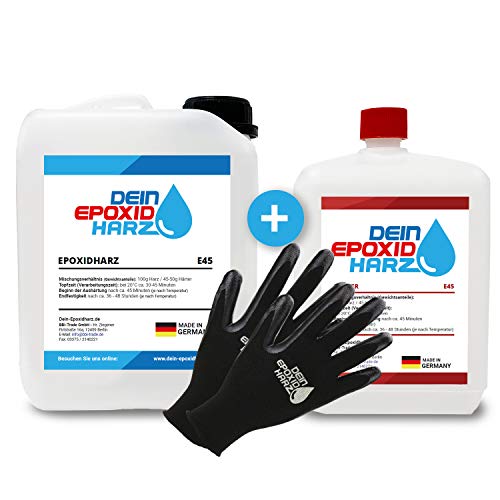 Longfair Chemicals - Resina Epoxi con Endurecedor + Guantes de Protección, Transparente, 4.5 kg, incluyendo instrucciones en español…