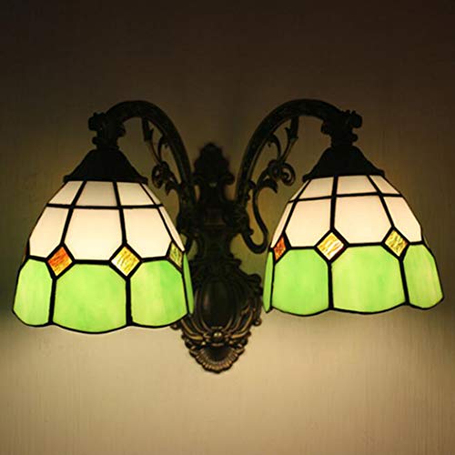 LONGSAND Estilo De Tiffany Lámpara De Pared De La Lámpara del Vitral De Luces De La Pared del Estilo Europeo 2 Armas Aplique La Lámpara De Noche para El Dormitorio Pasillo Escaleras Room Dining,Verde