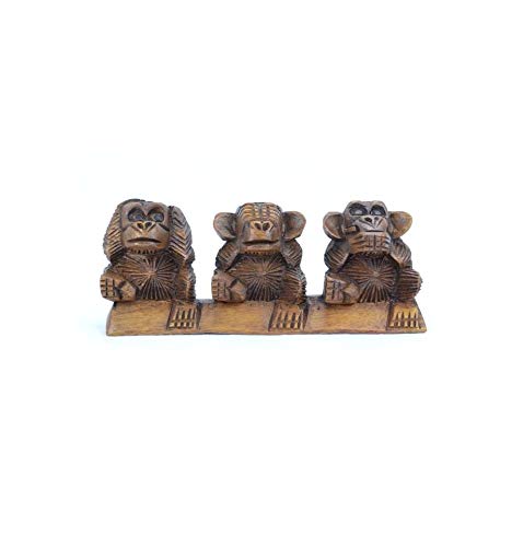 Los 3 monos "secret de felicidad.-Figura decorativa de madera maciza H7cm