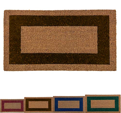 LucaHome - Felpudo de Coco Natural Cenefa de Colores con Base Antideslizante, Felpudo de Coco Liso Ideal para Interior y Exterior (Marron, 33 x 60 cm)