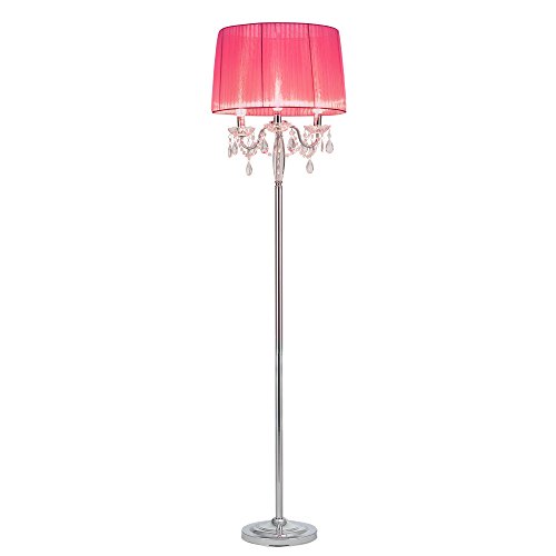 [lux.pro] Lámpara de pie (3 x E14)(165 cm x 45 cm) estructura de cromo + pantalla de tela rosa + cortina de cristal para dormitorio, salón