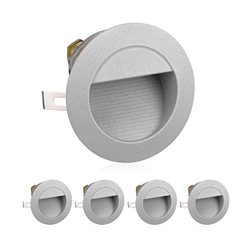luz de escalera LED de parlatón luz de pared empotrada para el exterior, redonda, blanco cálido, 230V, 5pcs.