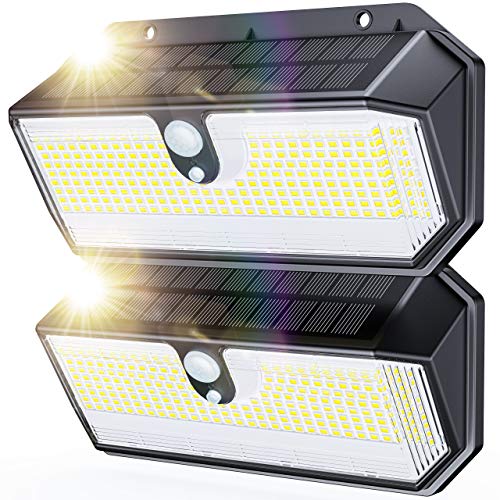 Luz Solar Exterior, HOTIME 282 LED Luces Solares con Sensor de Movimiento, 3 Modos 270° Iluminación 2600 Lumens Foco Solar Exterior, Impermeable Inalámbricas Lámpara Solar Jardín Para, 2 Paquete