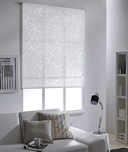MADECOSTORE - Estor enrollable con diseño de flores, 154 x 190 cm, color gris claro MADECOSTORE - Estor enrollable con diseño de flores, 154 x 190 cm, color gris claro
