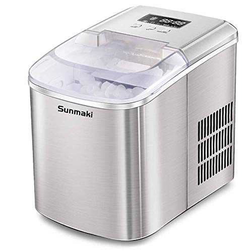 Máquina para fabricar hielo Sunmaki, cubo de hielo de 12 kg / 24 horas, cubo de 9 piezas / 8-9 min, tamaño de hielo grande o pequeño, acero inoxidable, pantalla LCD, tanque de agua grande de 2,1 l