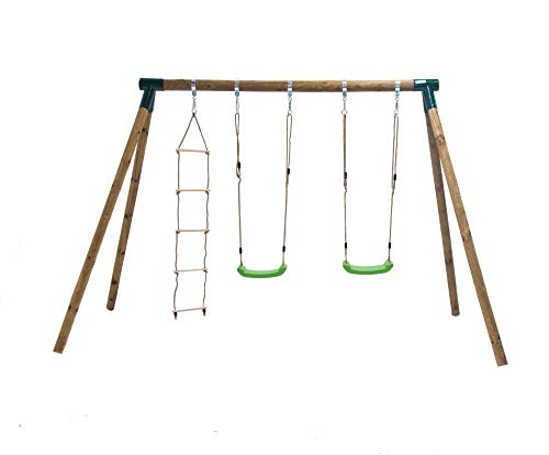 MASGAMES | Columpio de Madera KIBO Deluxe | Dos Asientos Planos de plástico de Cuerdas Regulables + una Escalera de Cuerdas | Madera tratada | Anclajes incluidos | Uso doméstico | MASGAMES | Columpio de Madera KIBO Deluxe | Dos Asientos Planos de plástico de Cuerdas Regulables + una Escalera de Cuerdas | Madera tratada | Anclajes incluidos | Uso doméstico |