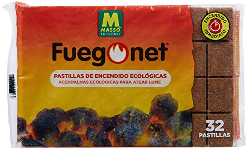 Massó Fuegonet, Pastillas de encendido ecológicas para barbacoas y chimeneas, 1 paquete de 32 pastillas