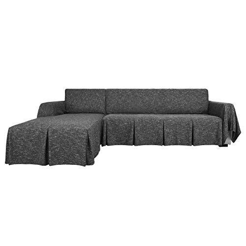 MAXIJIN Funda de sofá seccional en Forma de L Funda de sofá de Lino de 2 Piezas con Funda Protectora de Volantes para Sala de Estar (2 Asientos y Chaise Longue Derecho, Negro) MAXIJIN Funda de sofá seccional en Forma de L Funda de sofá de Lino de 2 Piezas con Funda Protectora de Volantes para Sala de Estar (2 Asientos y Chaise Longue Derecho, Negro)