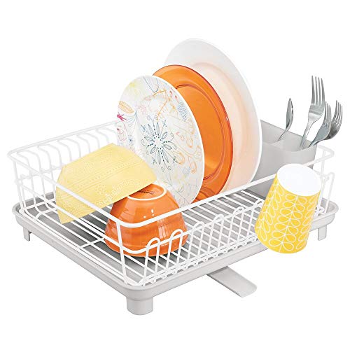 mDesign Escurridor de Platos de 3 Piezas con Bandeja de Goteo – Bandeja escurreplatos para la encimera o el Fregadero – Secaplatos con desagüe Giratorio de Metal y plástico – Blanco y Gris mDesign Escurridor de Platos de 3 Piezas con Bandeja de Goteo – Bandeja escurreplatos para la encimera o el Fregadero – Secaplatos con desagüe Giratorio de Metal y plástico – Blanco y Gris