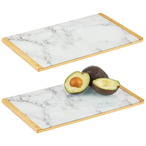 mDesign Juego de 2 bandejas decorativas con diseño marmolado – Bandeja rectangular para cocina, baño y oficina – Organizador de cocina para desayuno y tapas en bambú y cristal – blanco, gris y bambú mDesign Juego de 2 bandejas decorativas con diseño marmolado – Bandeja rectangular para cocina, baño y oficina – Organizador de cocina para desayuno y tapas en bambú y cristal – blanco, gris y bambú