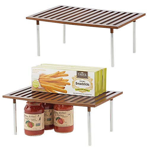 mDesign Juego de 2 estanterías de cocina – Prácticas baldas de madera de bambú y acero – Elegante organizador de armarios para ordenar despensas, encimeras y más – marrón