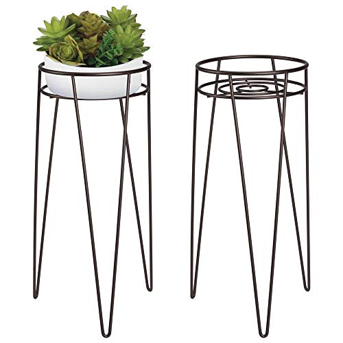 mDesign Juego de 2 portamacetas de estilo mediados de siglo de metal – Soportes metálicos redondos de moderno diseño industrial – Versátiles maceteros de metal para interiores y exteriores – bronce mDesign Juego de 2 portamacetas de estilo mediados de siglo de metal – Soportes metálicos redondos de moderno diseño industrial – Versátiles maceteros de metal para interiores y exteriores – bronce