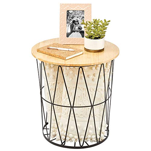mDesign Mesa auxiliar de estilo rústico moderno – Mesita redonda para salón en metal y madera – Mesa baja pequeña con tablero desmontable y diseño abierto – negro mate y natural mDesign Mesa auxiliar de estilo rústico moderno – Mesita redonda para salón en metal y madera – Mesa baja pequeña con tablero desmontable y diseño abierto – negro mate y natural