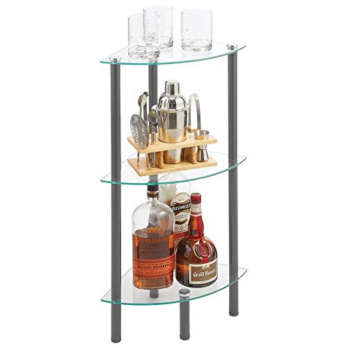 mDesign Moderna estantería de baño – Organizador de baño de Cristal con Tres baldas – Elegante Estante esquinero para baño, despacho o salón – Transparente y Gris Oscuro