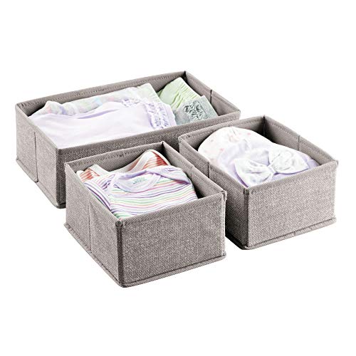 mDesign Organizador para bebés - Juego de 3 cajas organizadoras para armarios o habitación infantil - Organizador de juguetes y artículos de bebés - 1 grande + 2 pequeñas - Color: gris