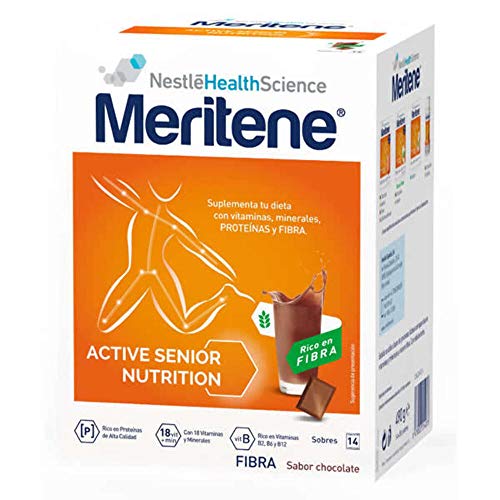 Meritene® FUERZA Y VITALIDAD - Suplementa tu nutrición y refuerza tu sistema inmune con vitaminas, minerales y proteínas - FIBRA Batido Chocolate - Estuche (14x35g)