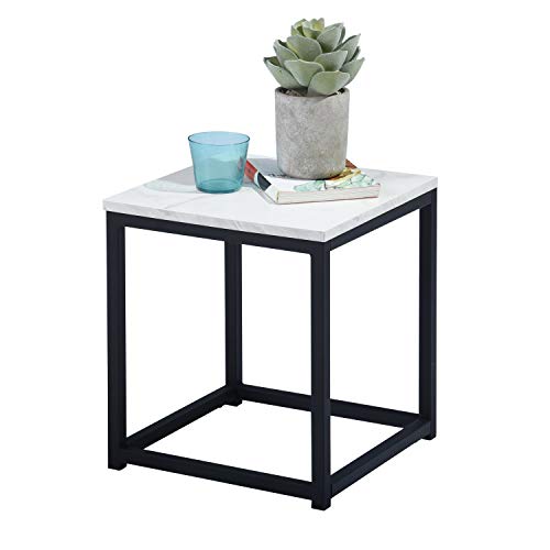 Mesa Auxiliar con Extremo de sofá para salón, Dormitorio, Estructura de Metal y una Parte Superior en decoración mármol y Negro Facto End, Mesa Marble R1, mármol 3, 35 x 35 x 40 cm