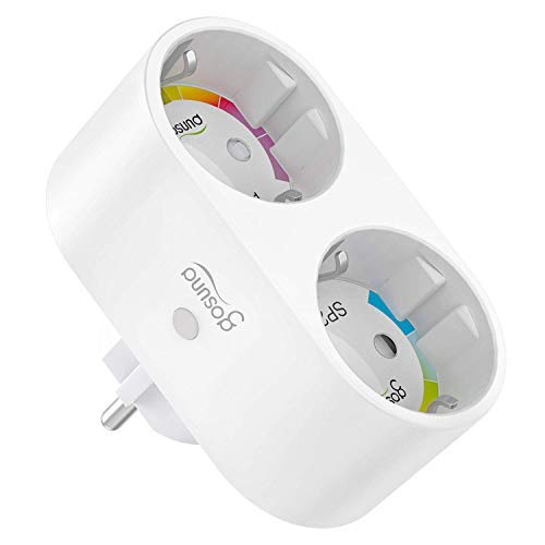 Mini Enchufe Inteligente Wifi con 2 Toma Controlar Individual, Compatible con Alexa y Google Home, Monitor de Energía, Control Remoto,Temporización,Gosund Seguro Diseño 2-1 Smart Plug Ahorrar Espacio