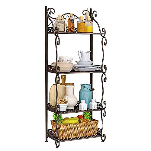 MOAMUN Estantería de hierro vintage para colgar en la cocina, para flores, baño, decoración, 4 estantes, color marrón MOAMUN Estantería de hierro vintage para colgar en la cocina, para flores, baño, decoración, 4 estantes, color marrón