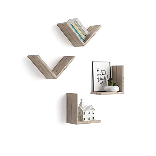 Mobili Fiver, Set de 4 estantes en V, Modelo Giuditta, de MDF, Color Roble Natural, 25 x 15 x 25 cm Mobili Fiver, Set de 4 estantes en V, Modelo Giuditta, de MDF, Color Roble Natural, 25 x 15 x 25 cm