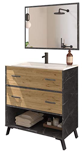 Mueble baño Moderno Combia Elegante imitación mármol con Espejo y Lavabo cerámica 81x47 Mueble baño Moderno Combia Elegante imitación mármol con Espejo y Lavabo cerámica 81x47