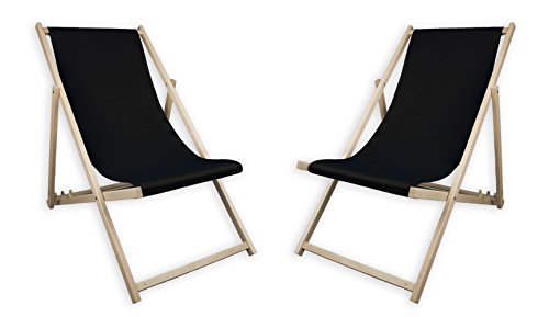 MultiBrands - 2 tumbonas de madera, color negro, sin brazos, plegables y con funda de tela intercambiable