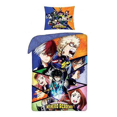 My Hero Academia Juego de funda de edredón de algodón para cama individual, tamaño europeo (140 x 200 cm, 70 x 90 cm)