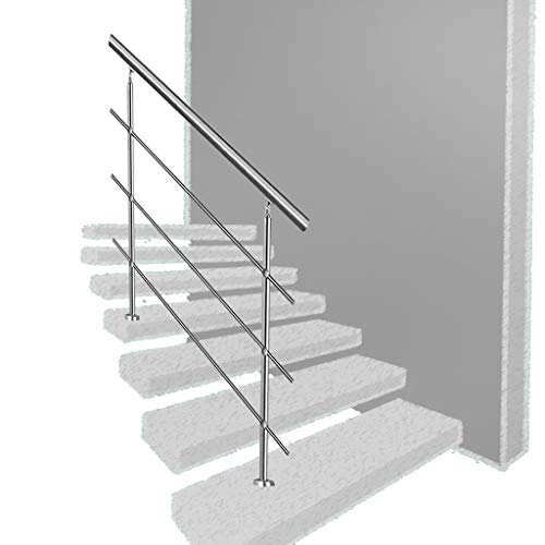 MYAOU Pasamanos, barandillas y pasamanos de Acero Inoxidable para escaleras Interiores y Exteriores con Kit de instalación, 3 Barras transversales, Plateado