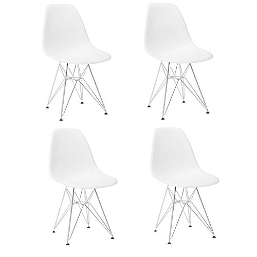N/A 4 piezas de sillas de comedor de plástico respetuosas con el medio ambiente, muebles de oficina de ocio moderno con pies de metal, diseño ergonómico, elegante y cómodo (blanco)