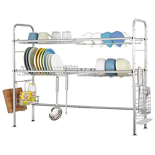 Nandae Estante de Secado de 2 Niveles sobre el Fregadero Acero Inoxidable para Cocina Longitud Ajustable, Plata Nandae Estante de Secado de 2 Niveles sobre el Fregadero Acero Inoxidable para Cocina Longitud Ajustable, Plata