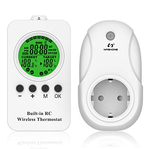 NASHONE Termostato inalámbrico con enchufe, termostato de calefacción por infrarrojos con temporizador, modo de calefacción y refrigeración. 3680 W