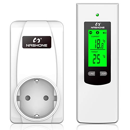 NASHONE Termostato Inalámbrico Digital Enchufe Control de Temperatura, Control Remoto con Sensor de Temperatura Integrado, Termostato Perfecto para Aplicaciones de Calefacción y Refrigeración. 3680W