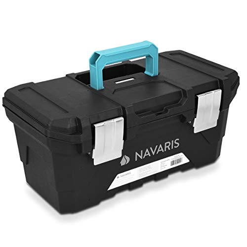 Navaris caja de herramientas de plástico - Organizador con 2 cierres de acero y capacidad 15L - Maletín para herramientas de bricolaje con asa