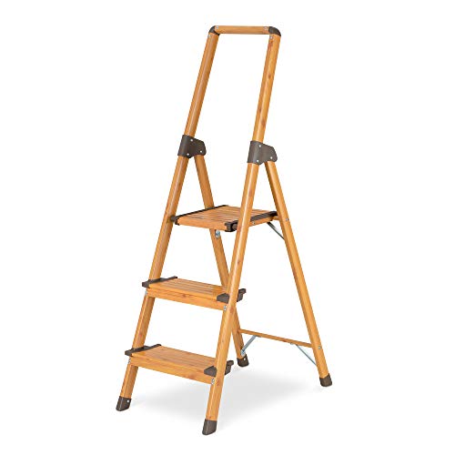Navaris Escalera plegable de 3 peldaños - Escalerilla doméstica de aluminio con cap. hasta 150 KG - Elegante escalera ligera con óptica de madera Navaris Escalera plegable de 3 peldaños - Escalerilla doméstica de aluminio con cap. hasta 150 KG - Elegante escalera ligera con óptica de madera
