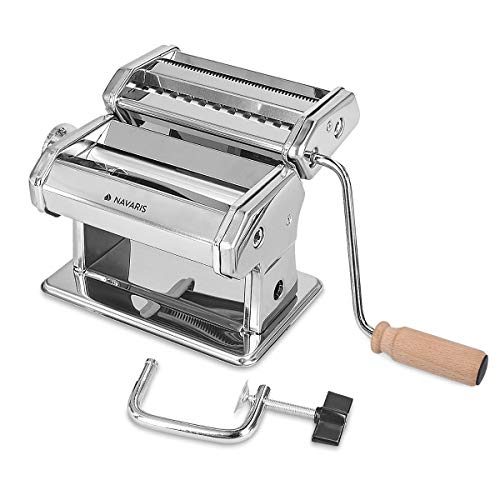 Navaris Máquina para Hacer Pasta Fresca - Accesorio de Cocina para Hacer lasaña tagliatelle espaguetti - Aparato para Estirar Masa de Pasta casera