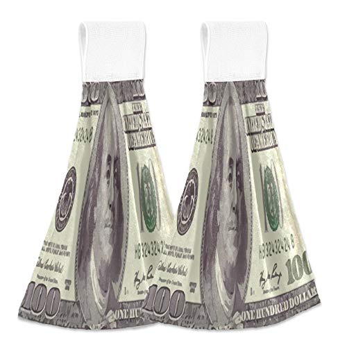 Oarencol Dollar Bill Benjamin Franklin Toalla de mano de cocina absorbente para colgar toallas con lazo para baño, 2 piezas