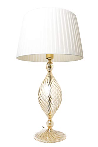 Olivia - Lámpara de mesa de cristal soplado ámbar con pantalla de color marfil hecha a mano para salón y dormitorio.
