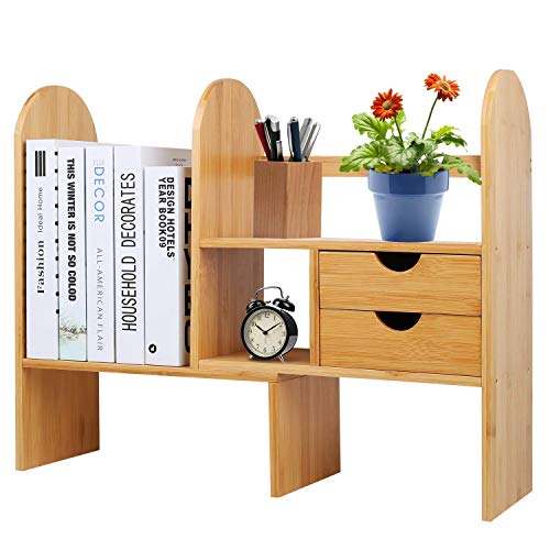 Organizador de estantería de Escritorio Estantes de Escritorio con cajones, Estantería de bambú para encimera Estantería de Almacenamiento de Escritorio Estante de exhibición Estante Ajustable Indepe Organizador de estantería de Escritorio Estantes de Escritorio con cajones, Estantería de bambú para encimera Estantería de Almacenamiento de Escritorio Estante de exhibición Estante Ajustable Indepe