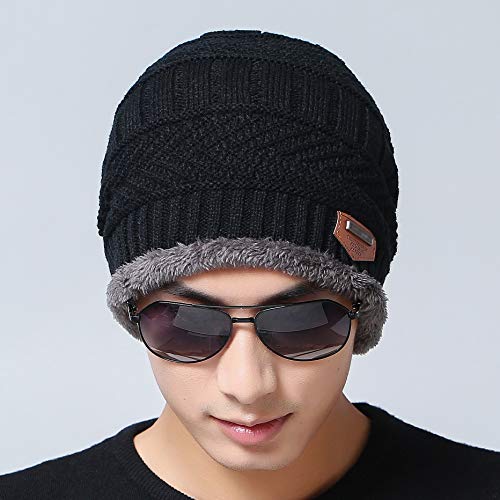 Otoño/ invierno más sombrero de terciopelo sombrero de punto de los hombres dos piezas conjunto de oído invierno-protegiendo el sombrero de la línea de pelo de los padres Sombrero individual negro